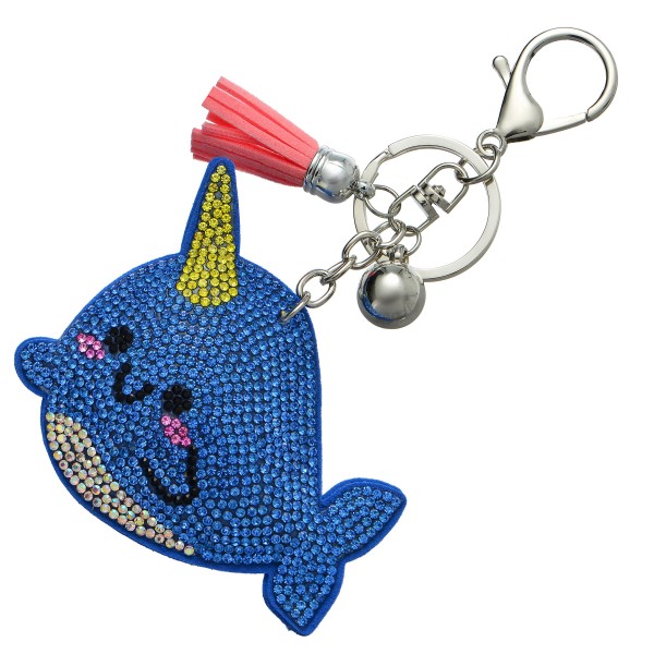 Wholesale rhinestone Plush Unicorn Whale Bag Charm Keychain Holder Clip Keyring
