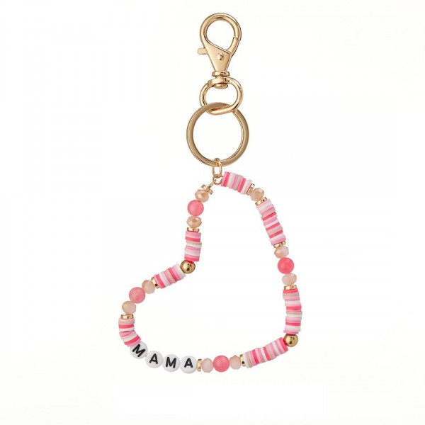 Wholesale heart Heishi Bead Keychain Letter Beads Spell Mama Keyring hold Keys C
