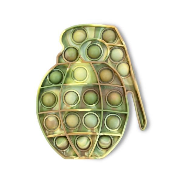 Camo Grenade Fidget Popper

- Ages 3+
- As Seen On TikTok
- "It's Like Bubble Wrap That Never Ends!"
- Approximately 4.5" W x 4.5" L