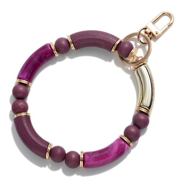 Wholesale acrylic Tube Keyring Wooden Beads Gold Accents Diameter