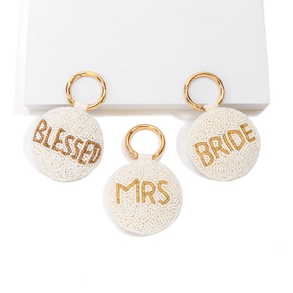 Canvas and Seed Bead "Bride" Keychain.

- Approximately 3.5" L