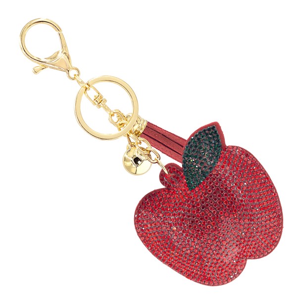 Rhinestone Studded Apple Keychain With Tassel 

- Approximately 6" L