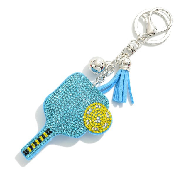 Wholesale rhinestone Studded Puffer Pickleball Racket Keyring Tassel Racket L To