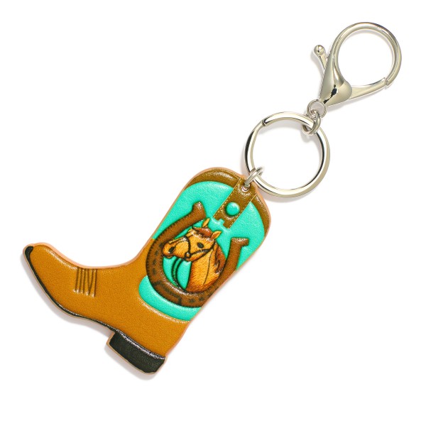 Wholesale vegan Leather Horse Horseshoe Cowboy Boot Key Ring L