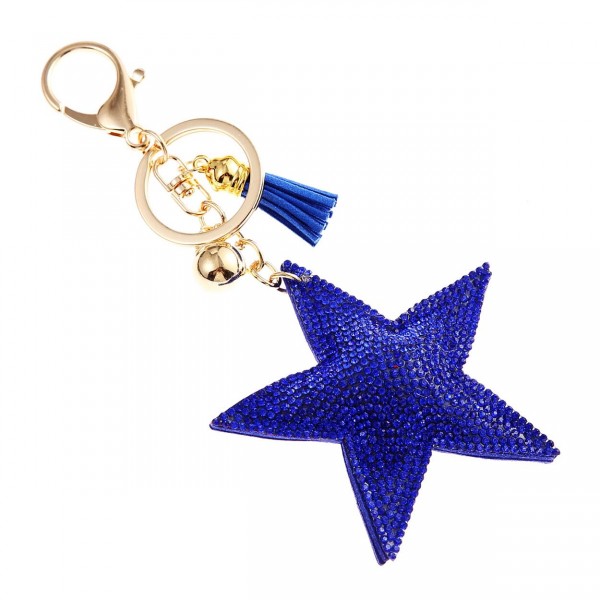 Wholesale rhinestone Studded Puffer Star Keyring Tassel L