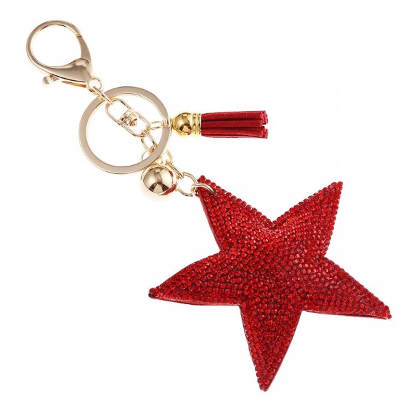 Wholesale rhinestone Studded Puffer Star Keyring Tassel L