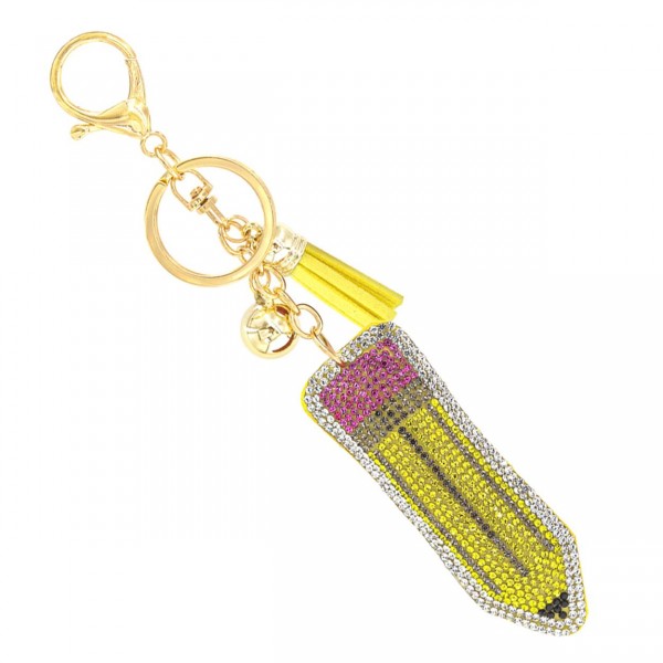 Wholesale rhinestone Studded Puffer School Pencil Keyring Tassel L