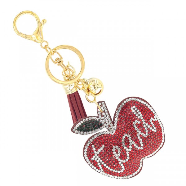 Rhinestone Studded Puffer Apple With "Teach" Written Keyring With Tassel

- Approximately 2.5" L