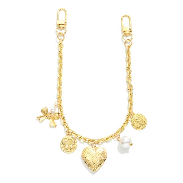 Wholesale gold Handbag Chain Heart Bow Pearl Coin Charms Swivel Claw clasp L
