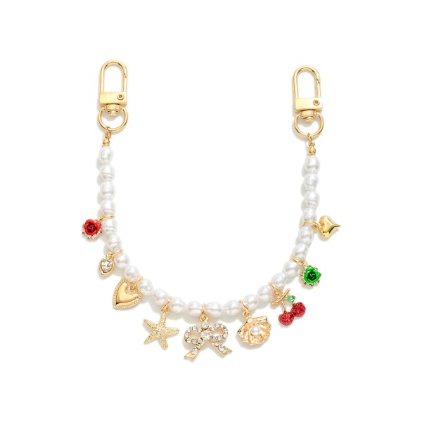 Wholesale pearl Beaded Handbag Chain Metal Charms Flowers Cherries L
