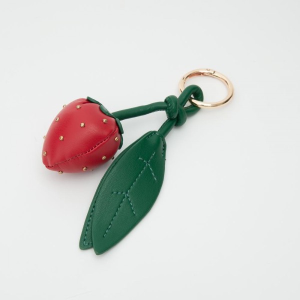 Wholesale puffy Vegan Leather Strawberry Key Ring Metal Stud Seed Details L
