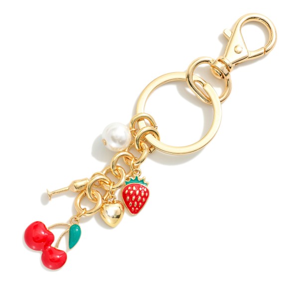 Wholesale chain Link Key Chain Enamel Cherries Strawberries Pearl Charms L