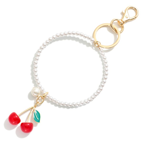 Wholesale pearl Beaded Hoop Key Ring Cherries Charm L