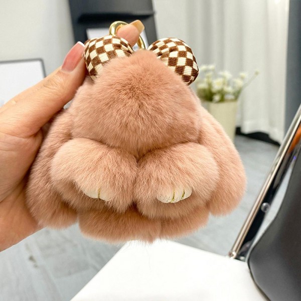 Fuzzy Bunny With Checker Bow Key Ring 

- Approximately 5.5" L