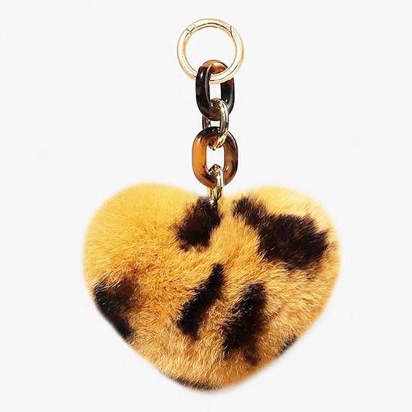 Fuzzy Leopard Heart Key Ring 

- Approximately 6" L