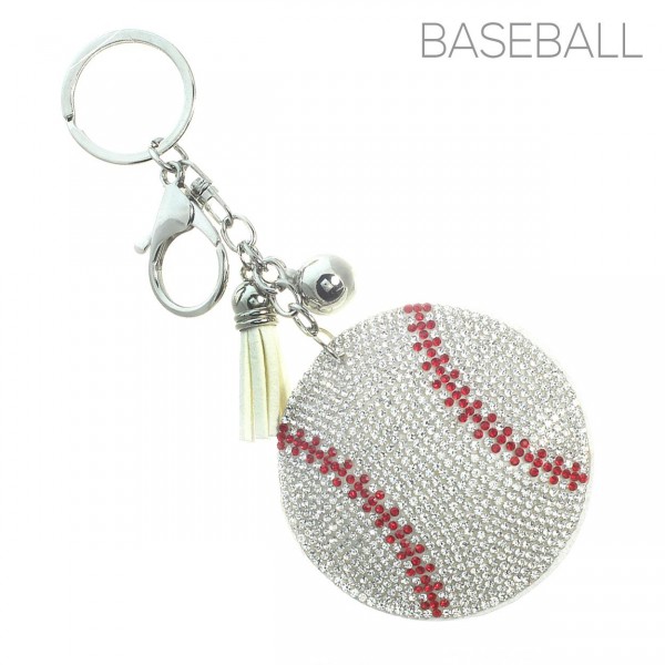 Rhinestone Studded Sports Ball Key Ring 

- Approximately 7" L