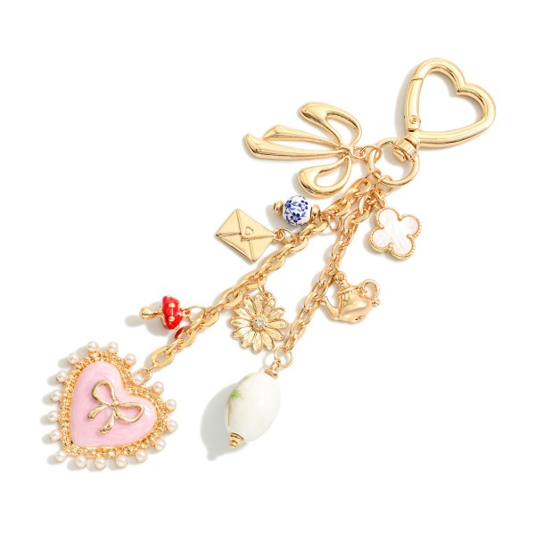 Chain Link Bag Charm With Heart Lobster Claw & Various Charms 

- Approximately 6" L