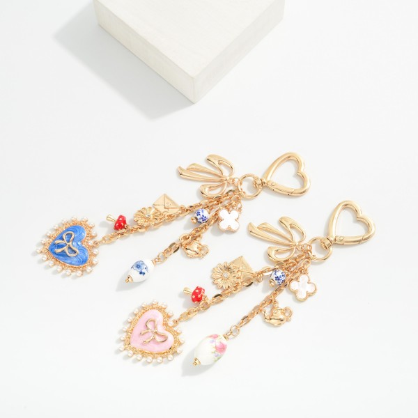 Chain Link Bag Charm With Heart Lobster Claw & Various Charms 

- Approximately 6" L