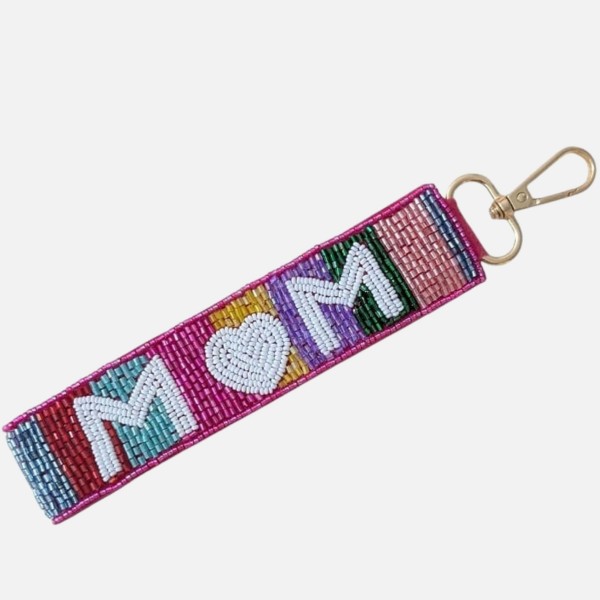 Beaded "MOM" Striped Keyring

- Approximately 7" L