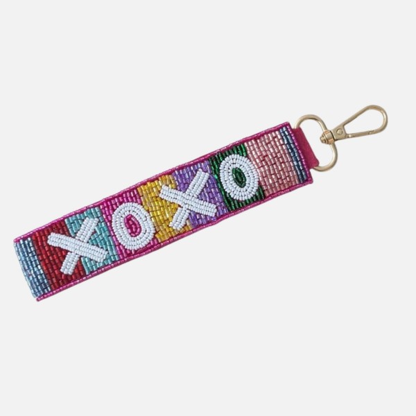 Beaded "XOXO" Striped Keyring

- Approximately 7" L