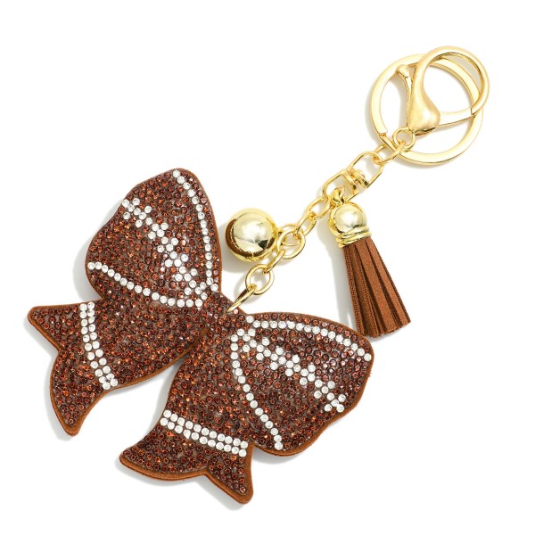 Rhinestone Studded Puffer Sports Ball Bow Keyring With Tassel

- Approximately 5" L