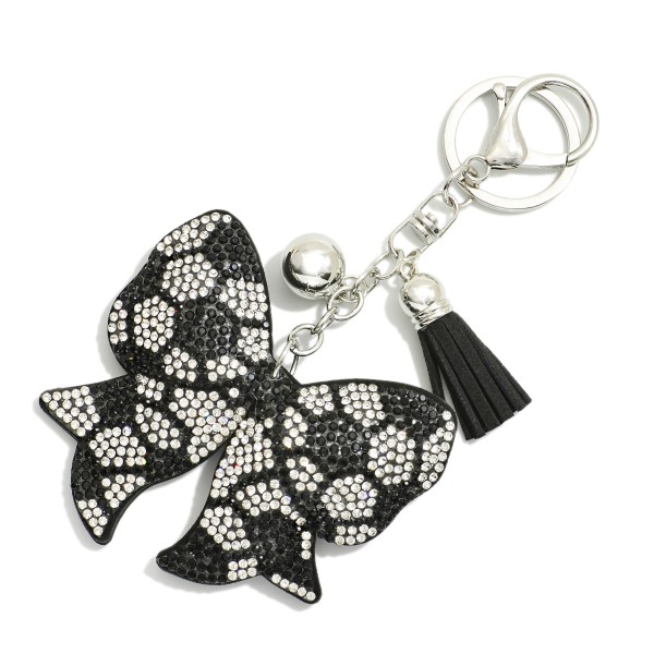 Rhinestone Studded Puffer Sports Ball Bow Keyring With Tassel

- Approximately 5" L