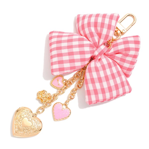 Chain Link Bag Charm Featuring Heart Charms And Plaid Bow 

- Approximately 6.5" L