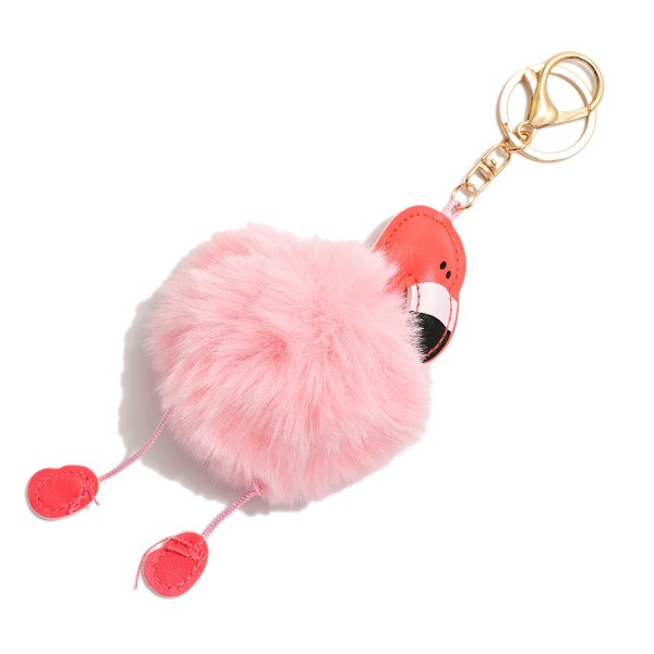 Puffy Flamingo & Faux Fur Pom Key Ring

- Approximately 7.5" L