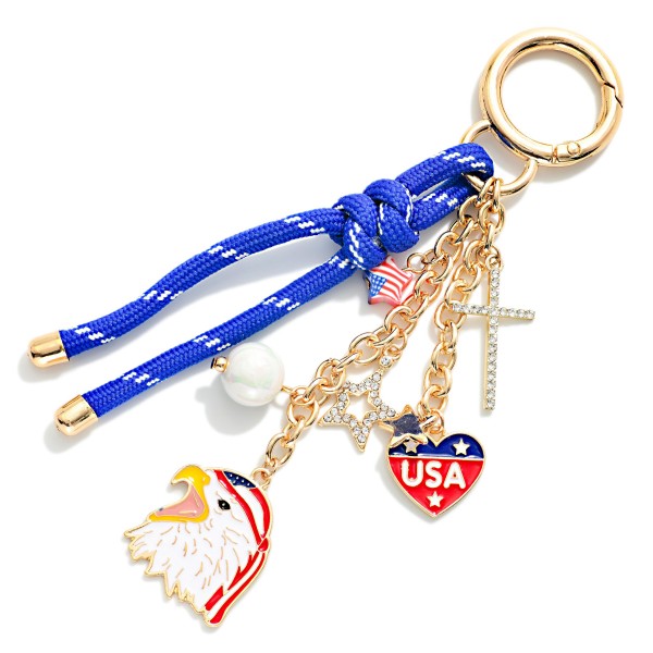 Metal Tone Americana Bag Charm Featuring Charms And Rope 

- Approximately  6.5" L 