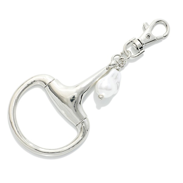 Large Metal Tone Horsebit & Baroque Pearl Bag Charm

- Approximately 5" L
