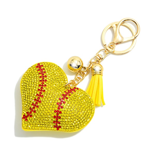 Rhinestone Studded Puffy Sports Ball Heart Keyring With Tassel

- Approximately 6" L

