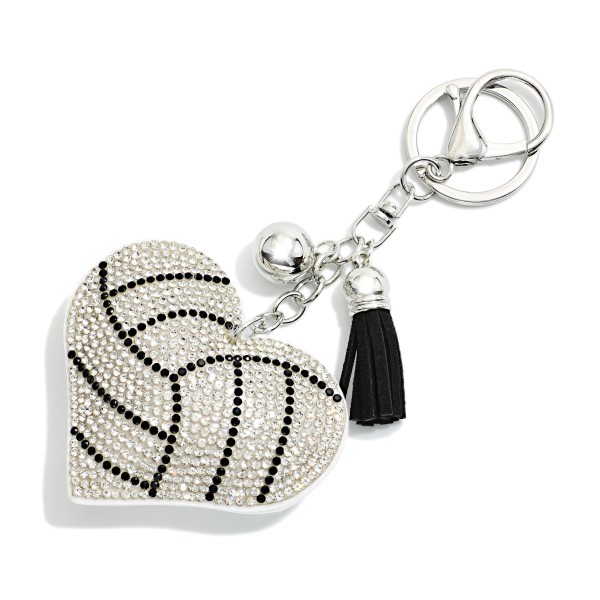 Rhinestone Studded Puffy Sports Ball Heart Keyring With Tassel

- Approximately 6" L

