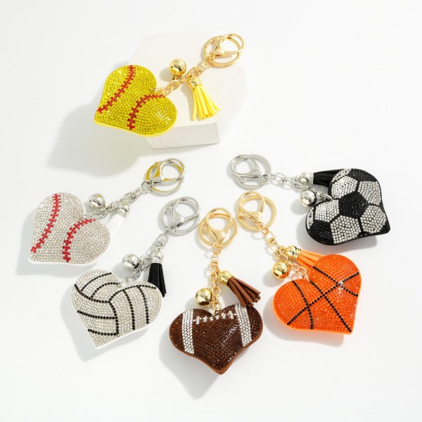 Rhinestone Studded Puffy Sports Ball Heart Keyring With Tassel

- Approximately 6" L

