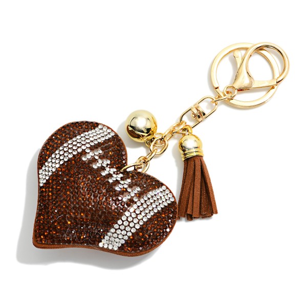 Rhinestone Studded Puffy Sports Ball Heart Keyring With Tassel

- Approximately 6" L

