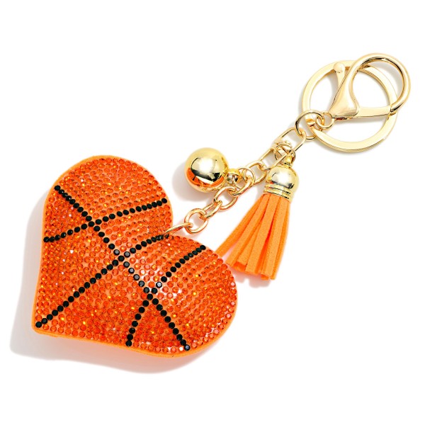 Rhinestone Studded Puffy Sports Ball Heart Keyring With Tassel

- Approximately 6" L

