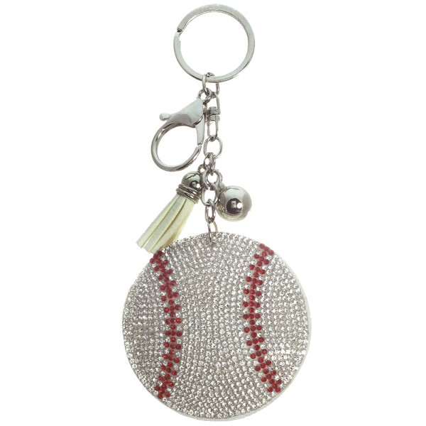 Wholesale keychain faux suede tassel rhinestone baseball diameter