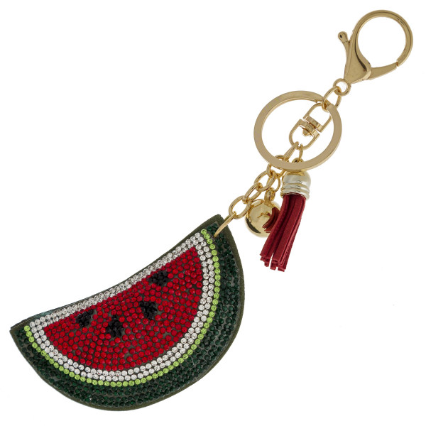 Wholesale watermelon keychain faux suede tassel rhinestone softball diameter
