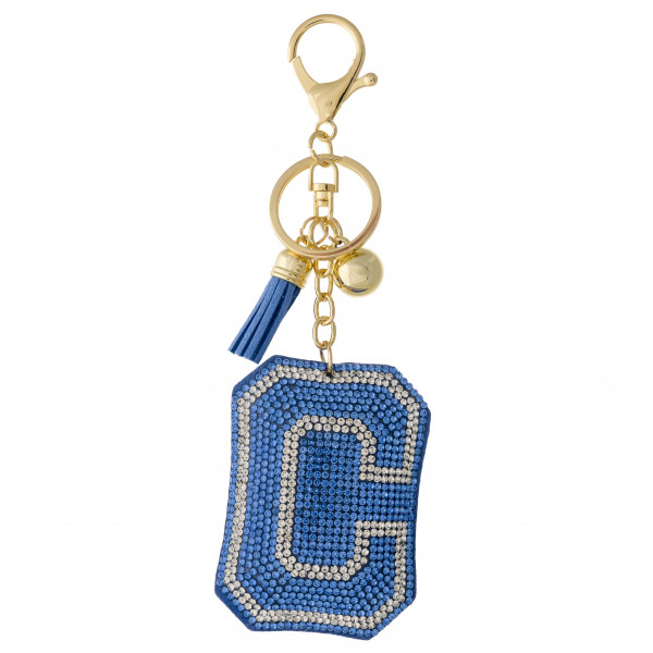 Wholesale light Blue C initial pillow keychain bag charm rhinestone details tass