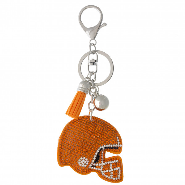Wholesale football helmet pillow keychain bag charm rhinestone details tassel ac