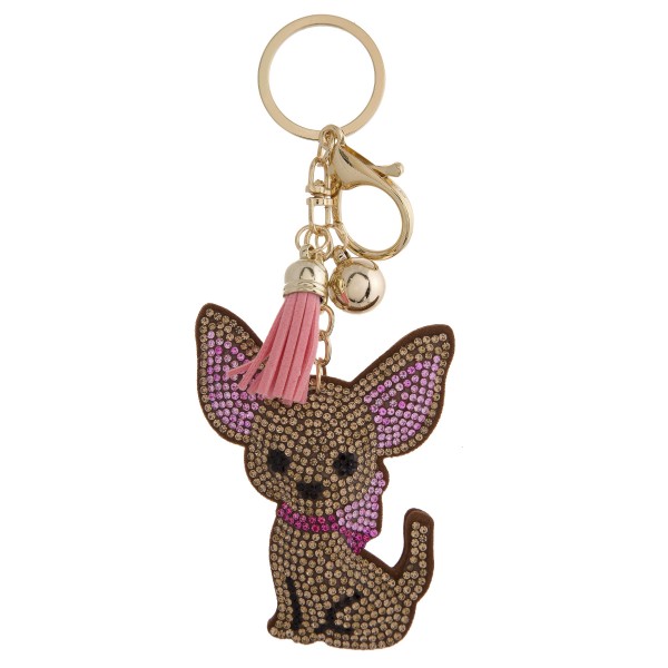 Wholesale rhinestone studded chihuahua plush keychain