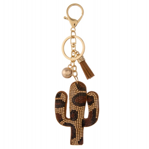 Wholesale leopard print rhinestone plush cactus keychain holder tassel detail ov