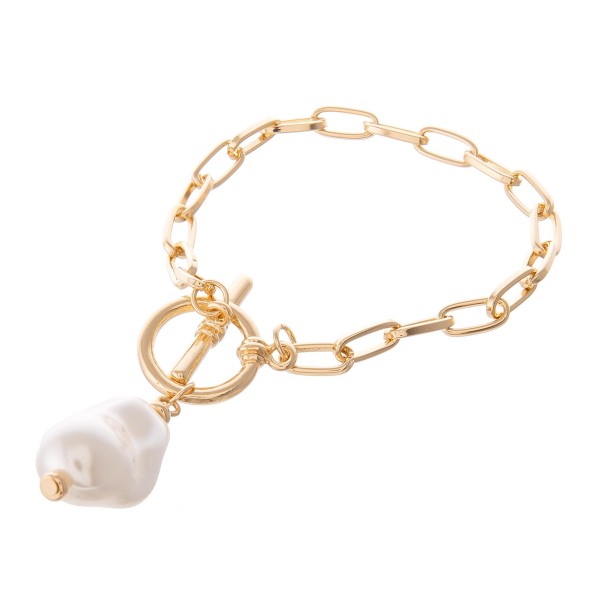 Wholesale baroque Pearl Toggle Bar Chain Link Bracelet Gold Pearl diameter Fits