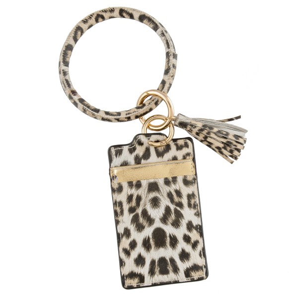 PU Leather Snakeskin Slim Minimalist Card Wallet Key Ring Bangle. 

- 2 functional pockets
- Approximately 3" W x 4.5" T
- Ring 3.5" in diameter
- 100% PU