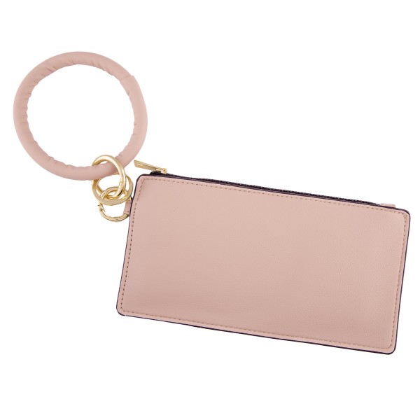 Wholesale pU Leather Wallet Key Ring Bangle Wristlet Zipper Closure Open Pouch C