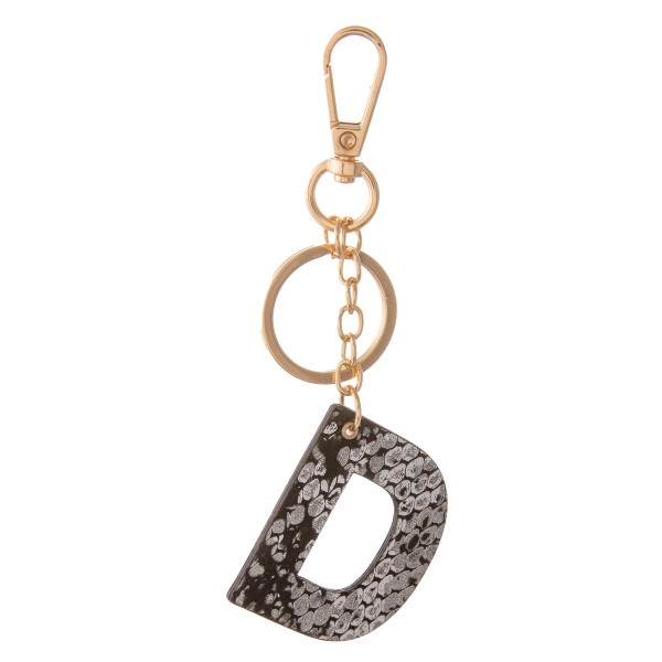 Wholesale black Metallic Faux Leather Snakeskin Initial KeyChain Initial L