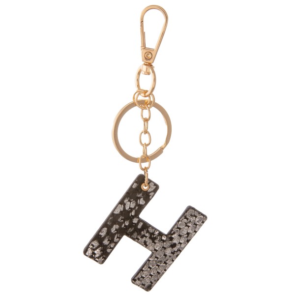 Wholesale black Metallic Faux Leather Snakeskin Initial KeyChain Initial L