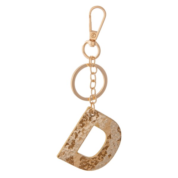 Brown Metallic Faux Leather Snakeskin Initial KeyChain.

- Initial approximately 2"
- Approximately 5" L 