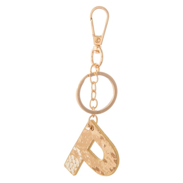 Brown Metallic Faux Leather Snakeskin Initial KeyChain.

- Initial approximately 2"
- Approximately 5" L 