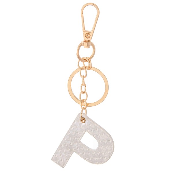 Wholesale white Metallic Faux Leather Snakeskin Initial KeyChain Initial L
