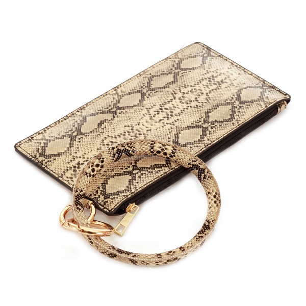 Wholesale pU Leather Snakeskin Wallet Key Ring Bangle Wristlet Zipper Closure No